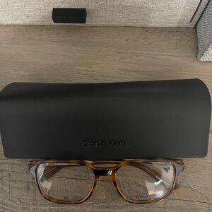 Calvin Klein Brown Tortoiseshell Eyeglasses with Black Case